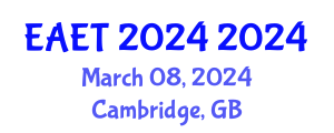 European Advanced Educational Technology Conference (EAET 2024) March 08, 2024 - Cambridge, United Kingdom European Advanced Educational Technology Conference (EAET 2024) March 08, 2024 - Cambridge, United Kingdom