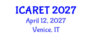 International Conference on Advances in Renewable Energy Technologies (ICARET) April 12, 2027 - Venice, Italy International Conference on Advances in Renewable Energy Technologies (ICARET) April 12, 2027 - Venice, Italy