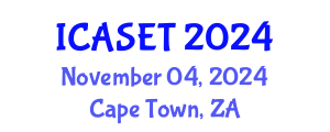 International Conference on Advances in Science, Engineering and Technology (ICASET) November 04, 2024 - Cape Town, South Africa