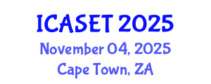International Conference on Advances in Science, Engineering and Technology (ICASET) November 04, 2025 - Cape Town, South Africa