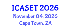 International Conference on Advances in Science, Engineering and Technology (ICASET) November 04, 2026 - Cape Town, South Africa