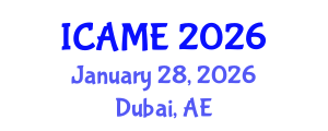International Conference on Aeronautical and Mechanical Engineering (ICAME) January 28, 2026 - Dubai, United Arab Emirates