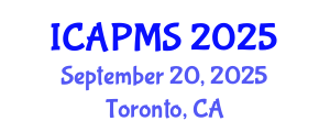 International Conference on Applied Physics and Materials Science (ICAPMS) September 20, 2025 - Toronto, Canada