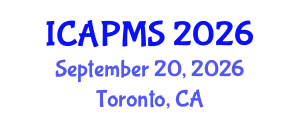 International Conference on Applied Physics and Materials Science (ICAPMS) September 20, 2026 - Toronto, Canada