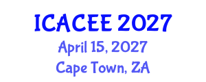 International Conference on Architectural, Civil and Environmental Engineering (ICACEE) April 15, 2027 - Cape Town, South Africa International Conference on Architectural, Civil and Environmental Engineering (ICACEE) April 15, 2027 - Cape Town, South Africa