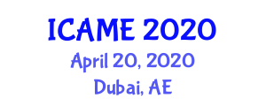 International Conference on Automobile and Mechanical Engineering (ICAME) April 20, 2020 - Dubai, United Arab Emirates
