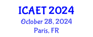 International Conference on Aviation Engineering and Technology (ICAET) October 28, 2024 - Paris, France