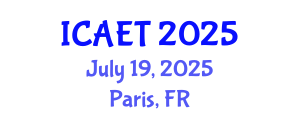 International Conference on Aviation Engineering and Technology (ICAET) July 19, 2025 - Paris, France