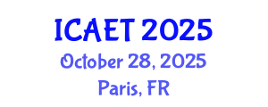 International Conference on Aviation Engineering and Technology (ICAET) October 28, 2025 - Paris, France