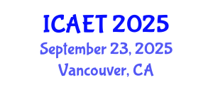 International Conference on Aviation Engineering and Technology (ICAET) September 23, 2025 - Vancouver, Canada