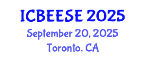 International Conference on Biological, Ecological and Environmental Sciences, and Engineering (ICBEESE) September 20, 2025 - Toronto, Canada