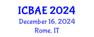 International Conference on Biosystems and Agricultural Engineering (ICBAE) December 16, 2024 - Rome, Italy