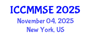 International Conference on Chemical Metallurgy, Metal Solutions and Electrochemistry (ICCMMSE) November 04, 2025 - New York, United States