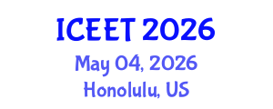International Conference on Civil, Environmental Engineering and Technology (ICEET) May 04, 2026 - Honolulu, United States International Conference on Civil, Environmental Engineering and Technology (ICEET) May 04, 2026 - Honolulu, United States