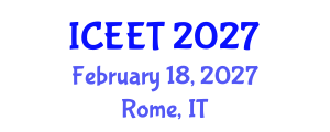 International Conference on Civil, Environmental Engineering and Technology (ICEET) February 18, 2027 - Rome, Italy International Conference on Civil, Environmental Engineering and Technology (ICEET) February 18, 2027 - Rome, Italy