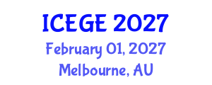 International Conference on Earthquake and Geological Engineering (ICEGE) February 01, 2027 - Melbourne, Australia International Conference on Earthquake and Geological Engineering (ICEGE) February 01, 2027 - Melbourne, Australia