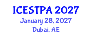 International Conference on Ecotourism, Sustainable Tourism and Protected Areas (ICESTPA) January 28, 2027 - Dubai, United Arab Emirates International Conference on Ecotourism, Sustainable Tourism and Protected Areas (ICESTPA) January 28, 2027 - Dubai, United Arab Emirates