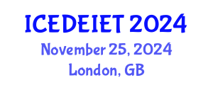 International Conference on Education, Distance Education, Instructional and Educational Technology (ICEDEIET) November 25, 2024 - London, United Kingdom