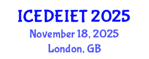 International Conference on Education, Distance Education, Instructional and Educational Technology (ICEDEIET) November 18, 2025 - London, United Kingdom