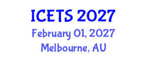 International Conference on Educational and Teaching Systems (ICETS) February 01, 2027 - Melbourne, Australia International Conference on Educational and Teaching Systems (ICETS) February 01, 2027 - Melbourne, Australia