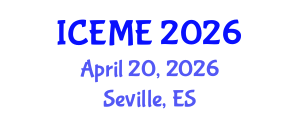 International Conference on Electrical and Mechanical Engineering (ICEME) April 20, 2026 - Seville, Spain International Conference on Electrical and Mechanical Engineering (ICEME) April 20, 2026 - Seville, Spain