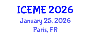 International Conference on Electrical and Mechatronics Engineering (ICEME) January 25, 2026 - Paris, France