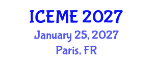 International Conference on Electrical and Mechatronics Engineering (ICEME) January 25, 2027 - Paris, France International Conference on Electrical and Mechatronics Engineering (ICEME) January 25, 2027 - Paris, France