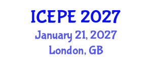 International Conference on Electrical and Power Engineering (ICEPE) January 21, 2027 - London, United Kingdom International Conference on Electrical and Power Engineering (ICEPE) January 21, 2027 - London, United Kingdom
