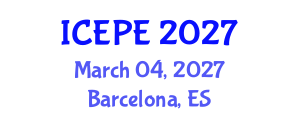 International Conference on Electrical and Power Engineering (ICEPE) March 04, 2027 - Barcelona, Spain International Conference on Electrical and Power Engineering (ICEPE) March 04, 2027 - Barcelona, Spain