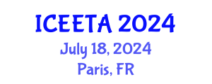 International Conference on Electrical Engineering: Theory and Application (ICEETA) July 18, 2024 - Paris, France
