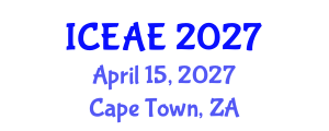 International Conference on Environmental and Agricultural Engineering (ICEAE) April 15, 2027 - Cape Town, South Africa International Conference on Environmental and Agricultural Engineering (ICEAE) April 15, 2027 - Cape Town, South Africa