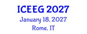International Conference on Environmental and Engineering Geoscience (ICEEG) January 18, 2027 - Rome, Italy International Conference on Environmental and Engineering Geoscience (ICEEG) January 18, 2027 - Rome, Italy