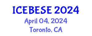 International Conference on Environmental, Biological, Ecological Sciences and Engineering (ICEBESE) April 04, 2024 - Toronto, Canada