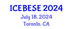 International Conference on Environmental, Biological, Ecological Sciences and Engineering (ICEBESE) July 18, 2024 - Toronto, Canada