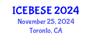 International Conference on Environmental, Biological, Ecological Sciences and Engineering (ICEBESE) November 25, 2024 - Toronto, Canada