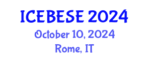 International Conference on Environmental, Biological, Ecological Sciences and Engineering (ICEBESE) October 10, 2024 - Rome, Italy