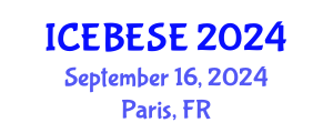 International Conference on Environmental, Biological, Ecological Sciences and Engineering (ICEBESE) September 16, 2024 - Paris, France