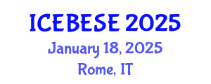 International Conference on Environmental, Biological, Ecological Sciences and Engineering (ICEBESE) January 18, 2025 - Rome, Italy