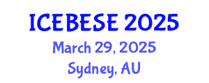 International Conference on Environmental, Biological, Ecological Sciences and Engineering (ICEBESE) March 29, 2025 - Sydney, Australia
