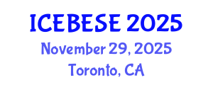 International Conference on Environmental, Biological, Ecological Sciences and Engineering (ICEBESE) November 29, 2025 - Toronto, Canada