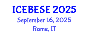 International Conference on Environmental, Biological, Ecological Sciences and Engineering (ICEBESE) September 16, 2025 - Rome, Italy
