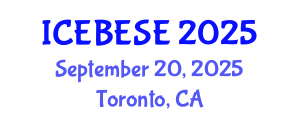 International Conference on Environmental, Biological, Ecological Sciences and Engineering (ICEBESE) September 20, 2025 - Toronto, Canada