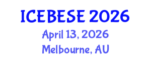 International Conference on Environmental, Biological, Ecological Sciences and Engineering (ICEBESE) April 13, 2026 - Melbourne, Australia International Conference on Environmental, Biological, Ecological Sciences and Engineering (ICEBESE) April 13, 2026 - Melbourne, Australia