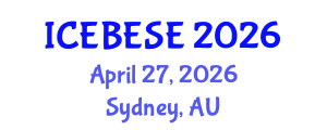 International Conference on Environmental, Biological, Ecological Sciences and Engineering (ICEBESE) April 27, 2026 - Sydney, Australia International Conference on Environmental, Biological, Ecological Sciences and Engineering (ICEBESE) April 27, 2026 - Sydney, Australia