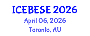 International Conference on Environmental, Biological, Ecological Sciences and Engineering (ICEBESE) April 06, 2026 - Toronto, Australia International Conference on Environmental, Biological, Ecological Sciences and Engineering (ICEBESE) April 06, 2026 - Toronto, Australia