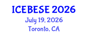 International Conference on Environmental, Biological, Ecological Sciences and Engineering (ICEBESE) July 19, 2026 - Toronto, Canada International Conference on Environmental, Biological, Ecological Sciences and Engineering (ICEBESE) July 19, 2026 - Toronto, Canada