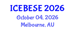 International Conference on Environmental, Biological, Ecological Sciences and Engineering (ICEBESE) October 04, 2026 - Melbourne, Australia International Conference on Environmental, Biological, Ecological Sciences and Engineering (ICEBESE) October 04, 2026 - Melbourne, Australia
