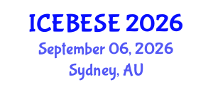 International Conference on Environmental, Biological, Ecological Sciences and Engineering (ICEBESE) September 06, 2026 - Sydney, Australia International Conference on Environmental, Biological, Ecological Sciences and Engineering (ICEBESE) September 06, 2026 - Sydney, Australia