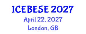 International Conference on Environmental, Biological, Ecological Sciences and Engineering (ICEBESE) April 22, 2027 - London, United Kingdom International Conference on Environmental, Biological, Ecological Sciences and Engineering (ICEBESE) April 22, 2027 - London, United Kingdom