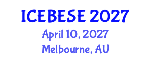 International Conference on Environmental, Biological, Ecological Sciences and Engineering (ICEBESE) April 10, 2027 - Melbourne, Australia International Conference on Environmental, Biological, Ecological Sciences and Engineering (ICEBESE) April 10, 2027 - Melbourne, Australia
